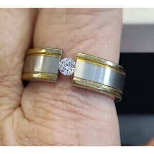 Stainless Steel Silver and Gold Tone Trim CZ Stone Wedding Band Size 12